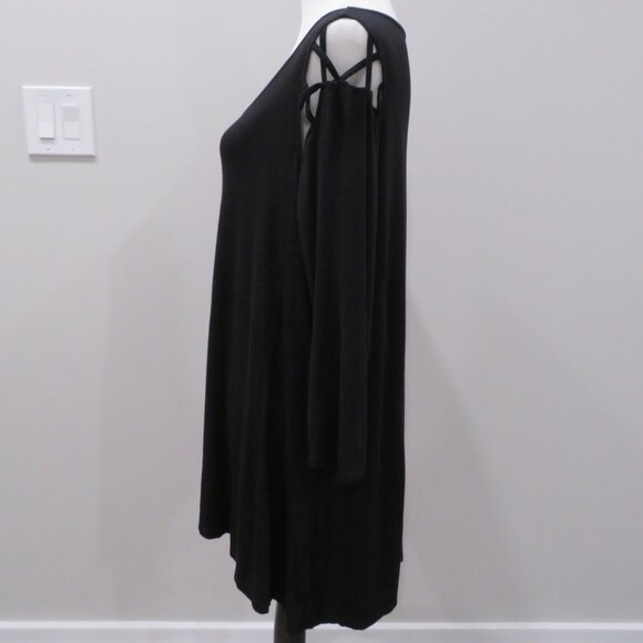 Black Long Sleeve Cut Out Strap Shoulder Tunic Top - Picture 2 of 3